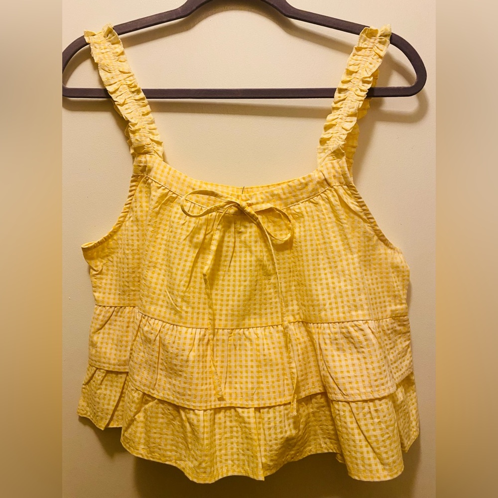 Francesca’s Studio 19 Cute Yellow Gingham Tank Top w Bow  Size L ~ Orig. $40.00